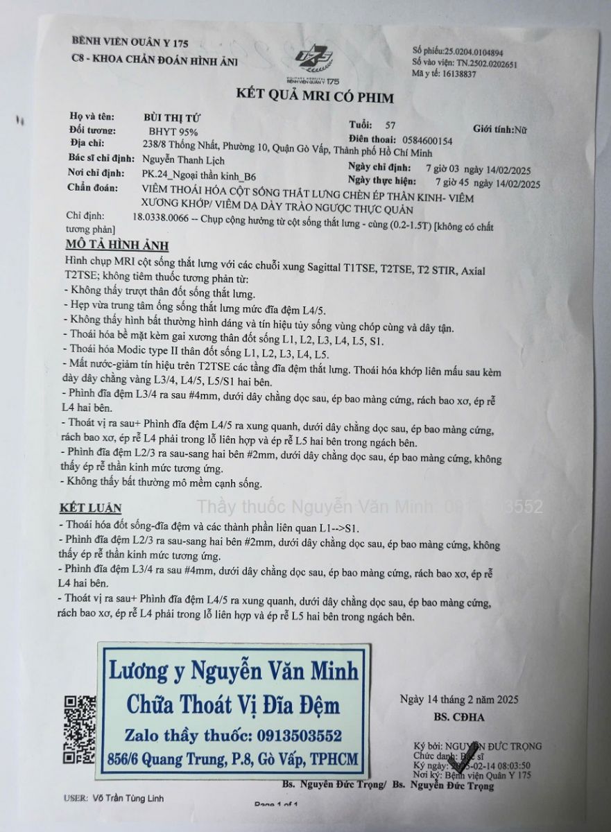 Chữa thoát vị đĩa đệm cho bác Tứ ở TP.HCM